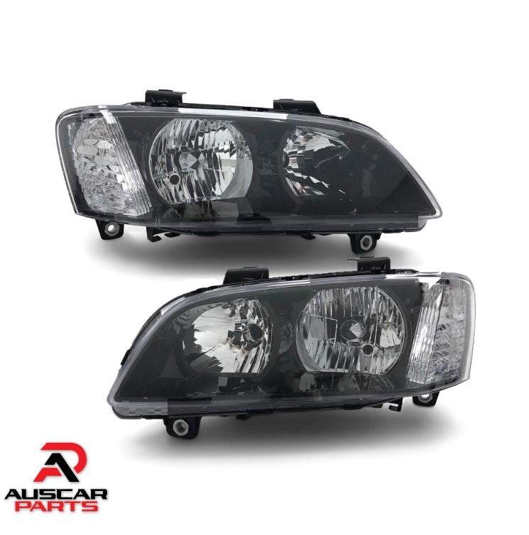Replacement Headlights Pair Black For Holden Commodore VE Series 1 SS SV6 Omega