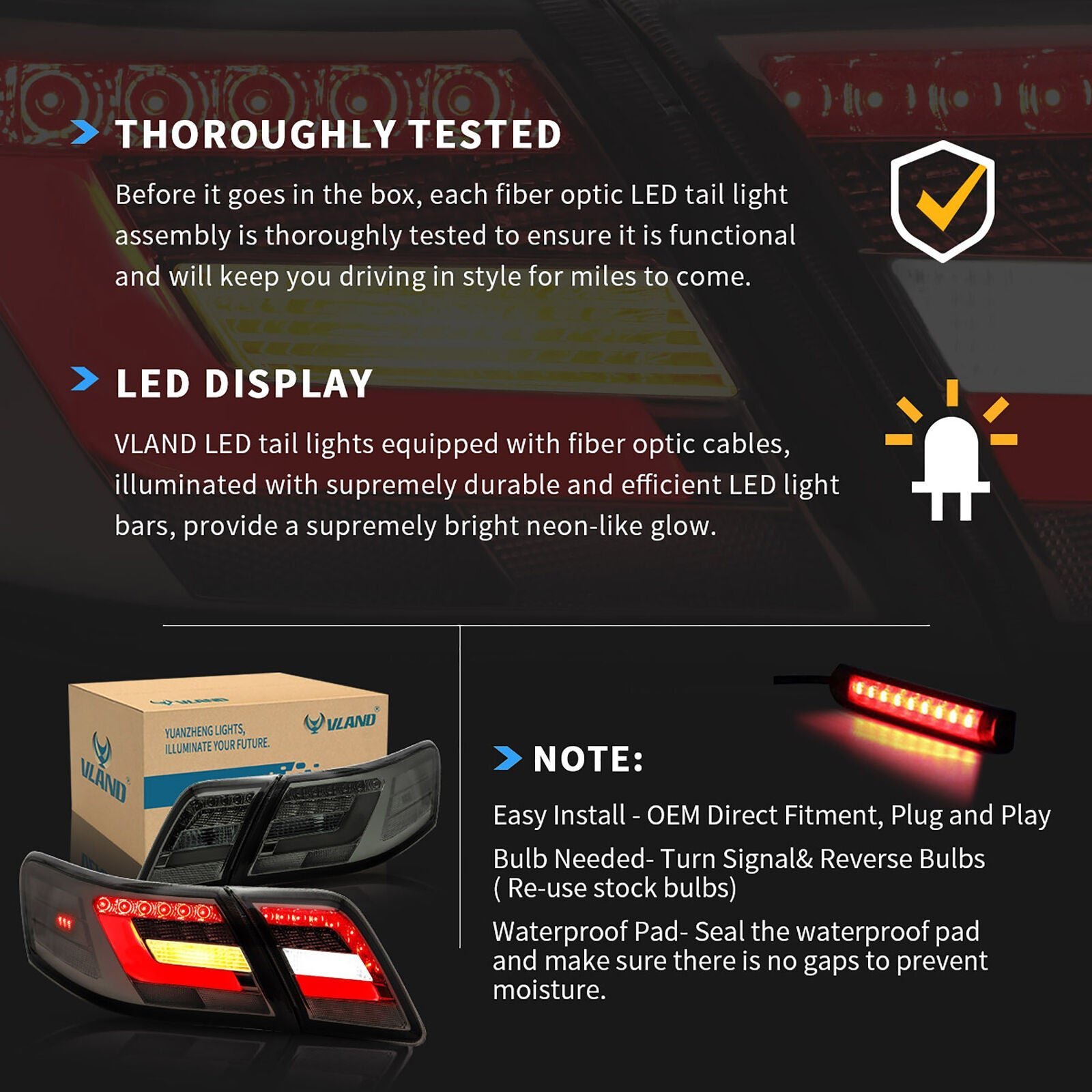 VLAND Tail Lights For Smoked Toyota Camry 2006 - 2011 Pair - Image 5