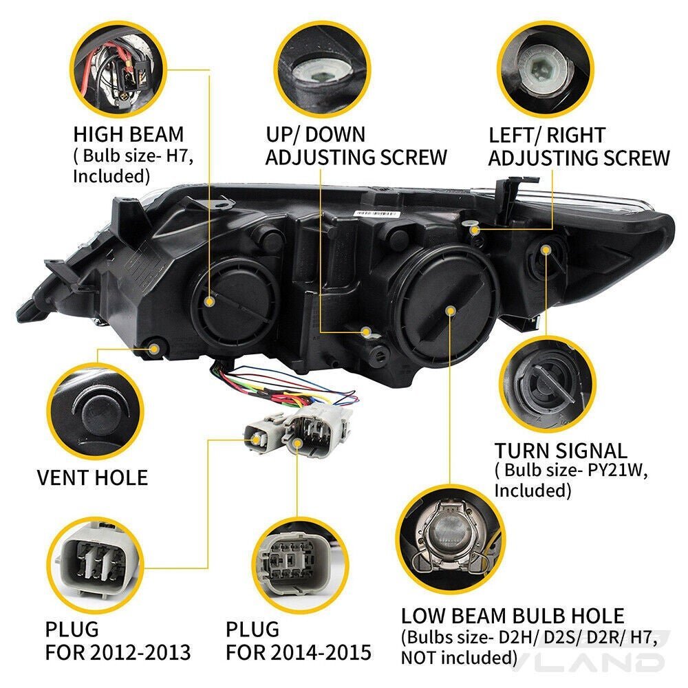 VLAND Headlights For Toyota Camry 2012 - 2014 Pair - Image 3