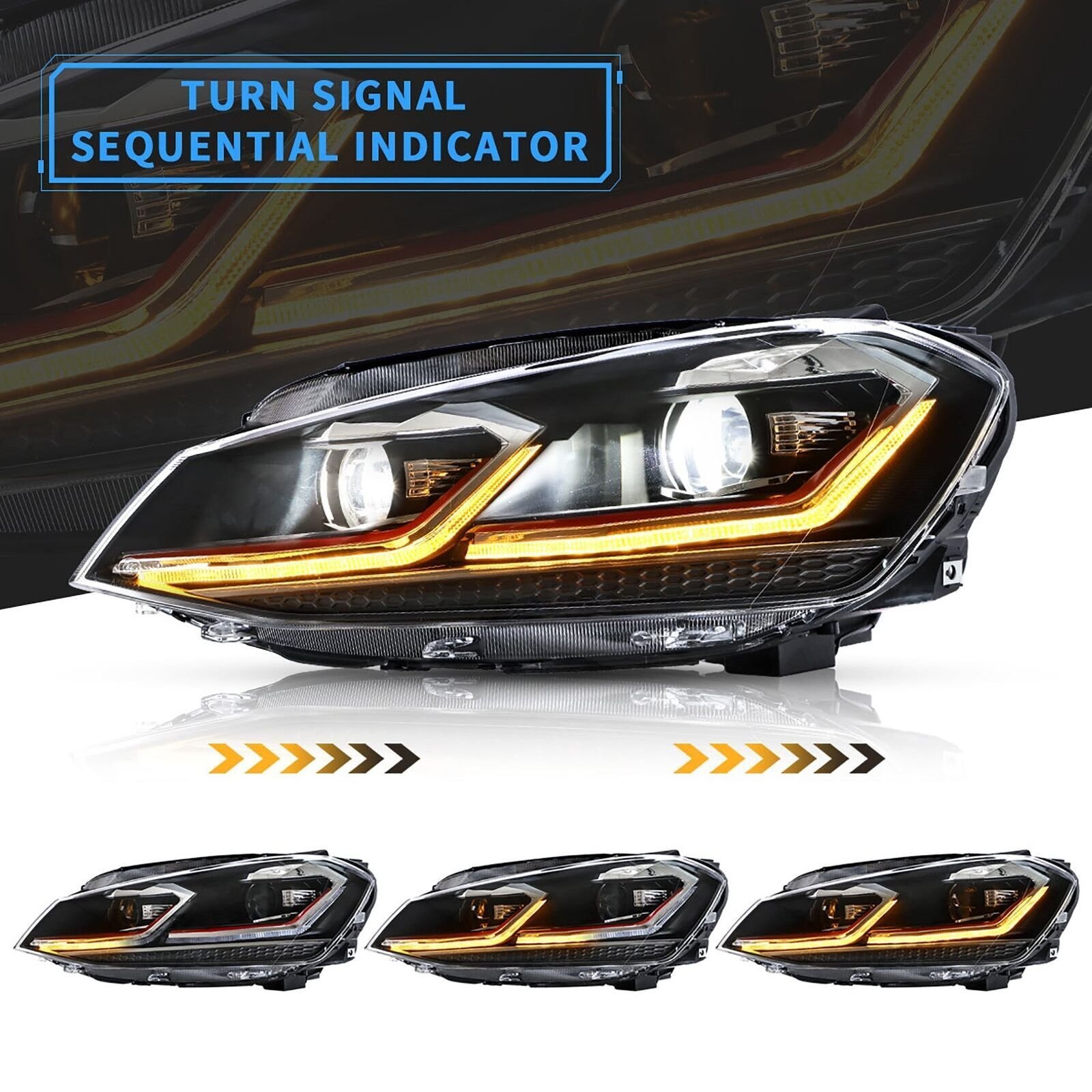 VLAND FULL LED Headlights For 2014-2017 VW Golf 7 MK7 (No Bulbs Required) - Image 4