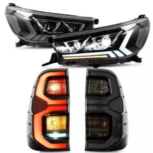 Pair LED Headlights + Smoked Tail Lights For 2015-2019 Toyota Hilux N80