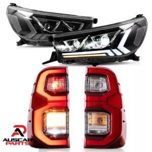 Pair LED Headlights + Red Tail Lights For 2015-2019 Toyota Hilux N80