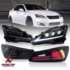 Pair Headlights + Smoked Tail Lights For Lexus IS250 350 ISF 2006 - 2013