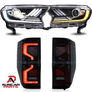 Pair Headlights + Smoked LED Tail Lights For 2015-21 Ford Ranger