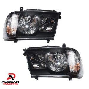 Pair Black Head Lights Fit 2005-2007 For Toyota Landcruiser 100 Series