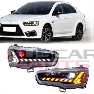 VLAND Headlights for Mitsubishi Lancer & EVO X 2008 - 2020 With LED DRL Start UP Animation LED Sequential Turn Signal (Clear)