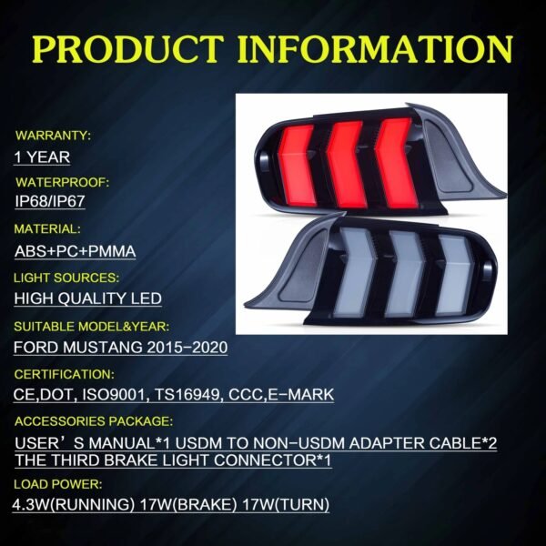 VLAND Tail Lights 2015-2023 Ford Mustang S550 Upgrade W/5 Modes LED Turn Signals - Image 17