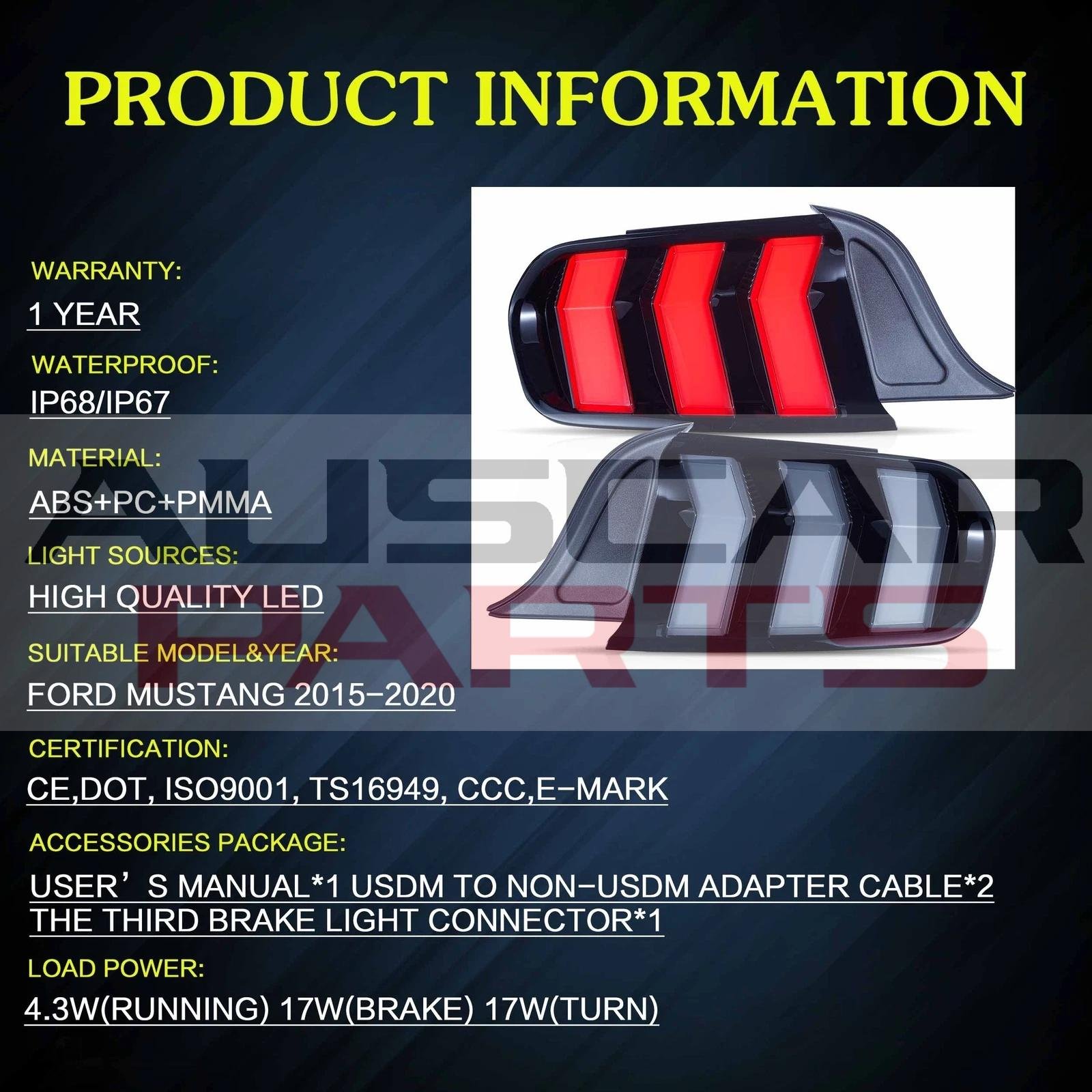 VLAND Tail Lights 2015-2023 Ford Mustang S550 Upgrade W/5 Modes LED Turn Signals - Image 17