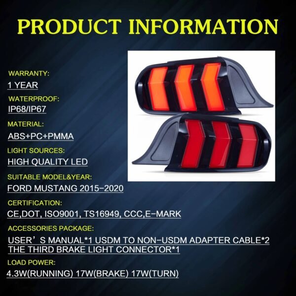VLAND Tail Lights 2015-2023 Ford Mustang S550 Upgrade W/5 Modes LED Turn Signals - Image 10