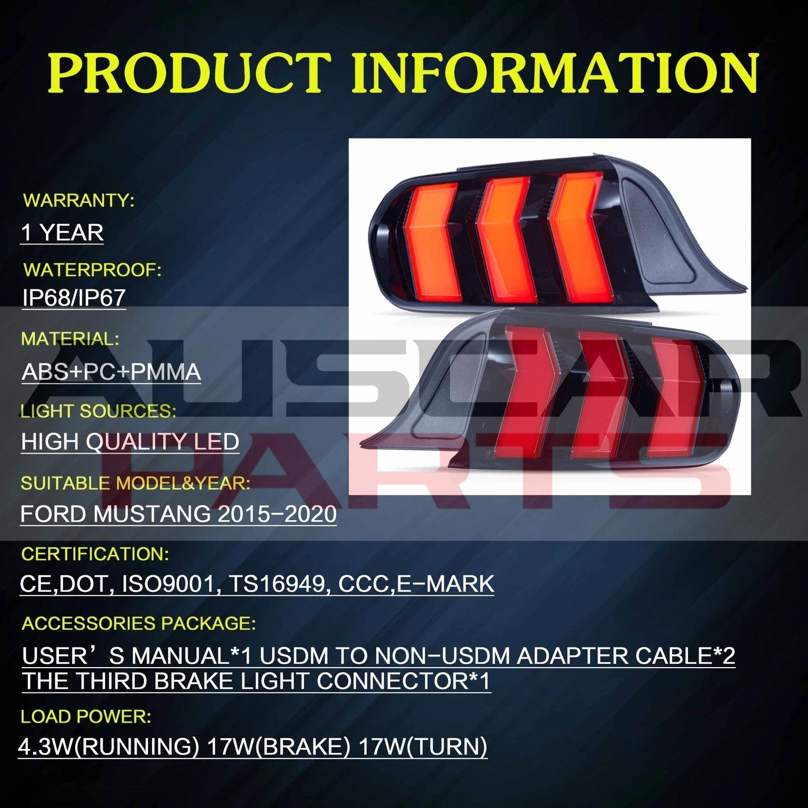 VLAND Tail Lights 2015-2023 Ford Mustang S550 Upgrade W/5 Modes LED Turn Signals - Image 10