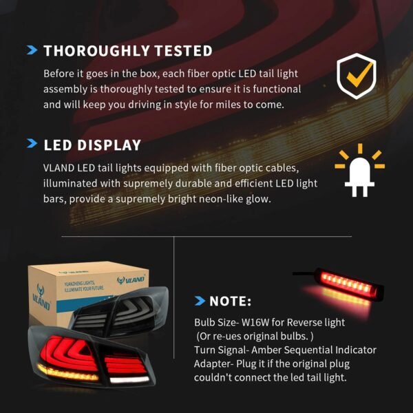 VLAND LED Tail Lights for 13-17 Honda Accord 9th Gen Sedan - Image 8