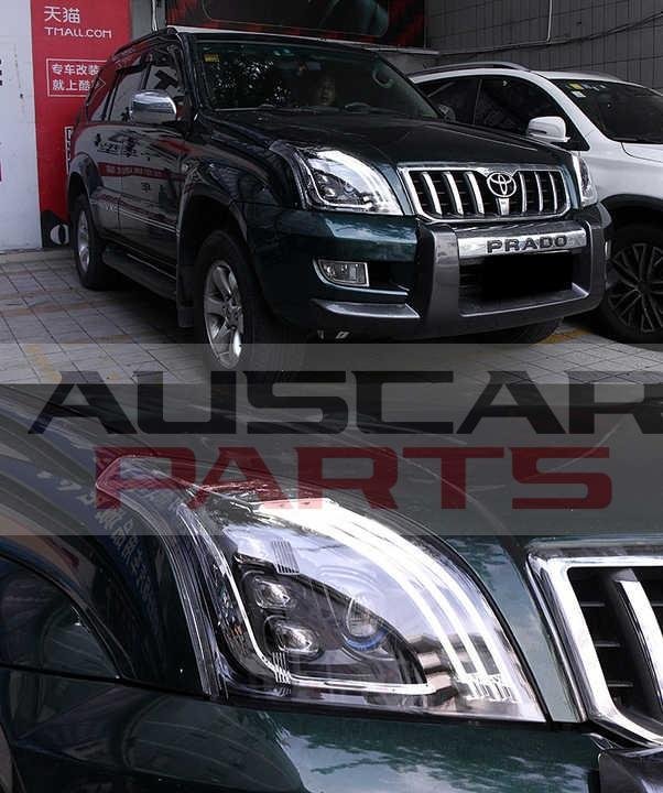Headlights for Toyota Land Cruiser Prado lc120 2003-2009 with Blue Lights DRL - Image 3
