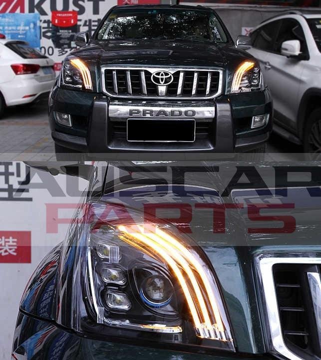 Headlights for Toyota Land Cruiser Prado lc120 2003-2009 with Blue Lights DRL - Image 2