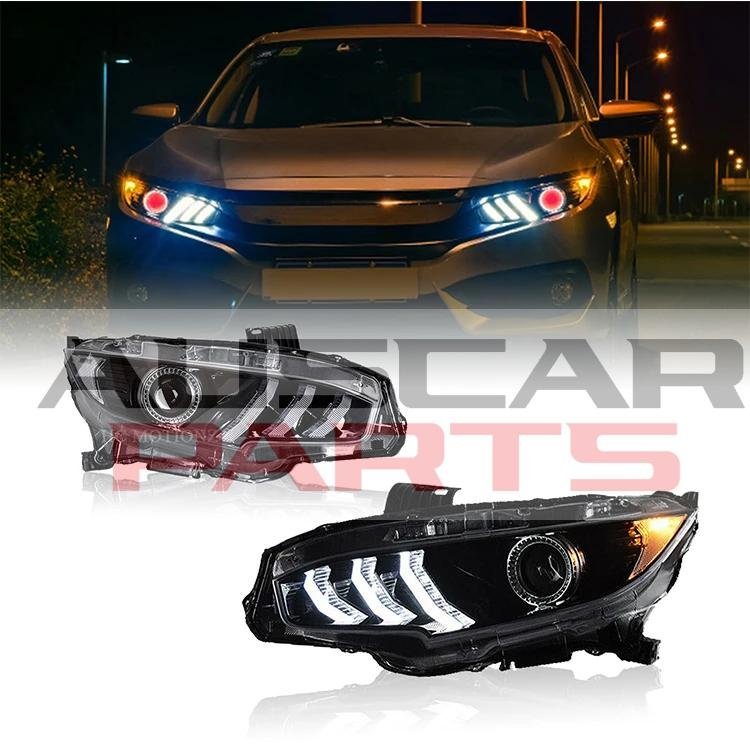LED Headlights for for Honda for Civic 2016-2022 Mustang Style DRL with Start Animation