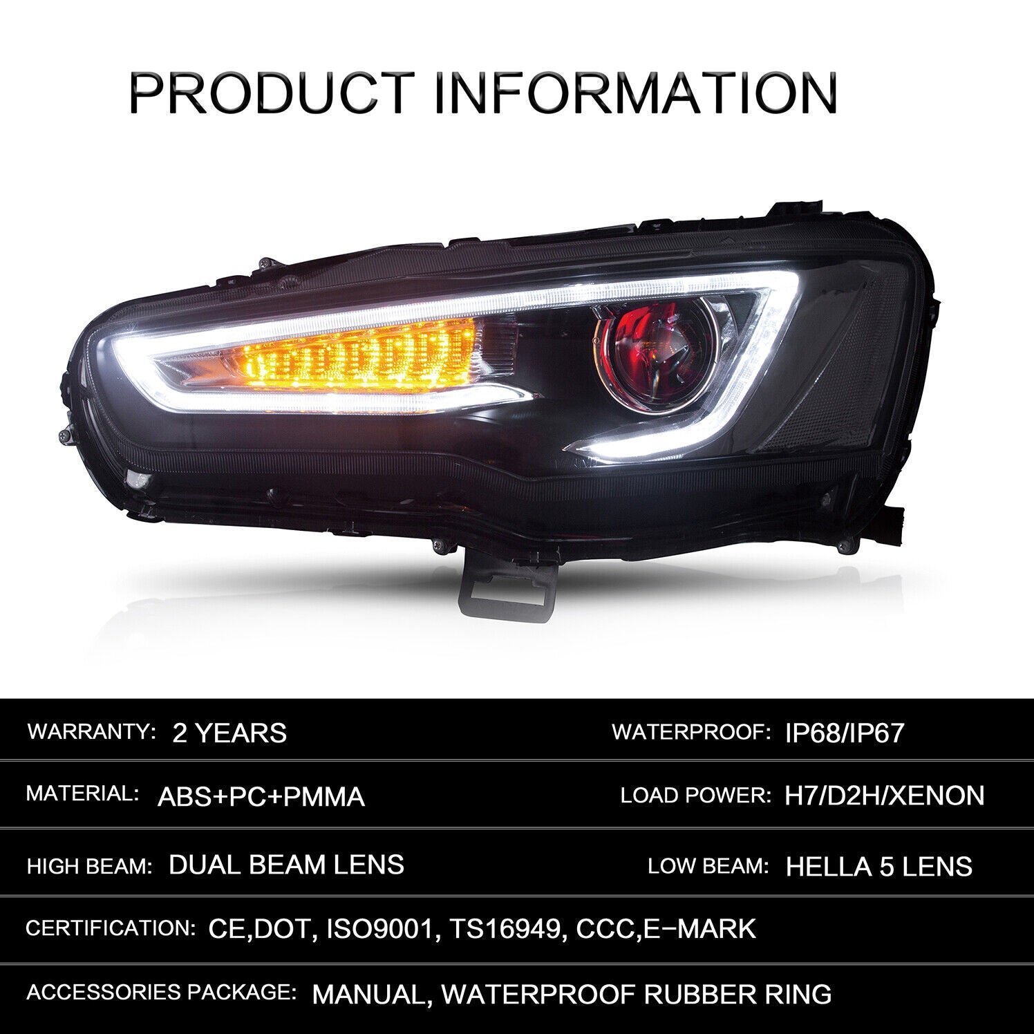 VLAND Headlights For Mitsubishi Lancer 2008 - 2017 Pair - Image 2