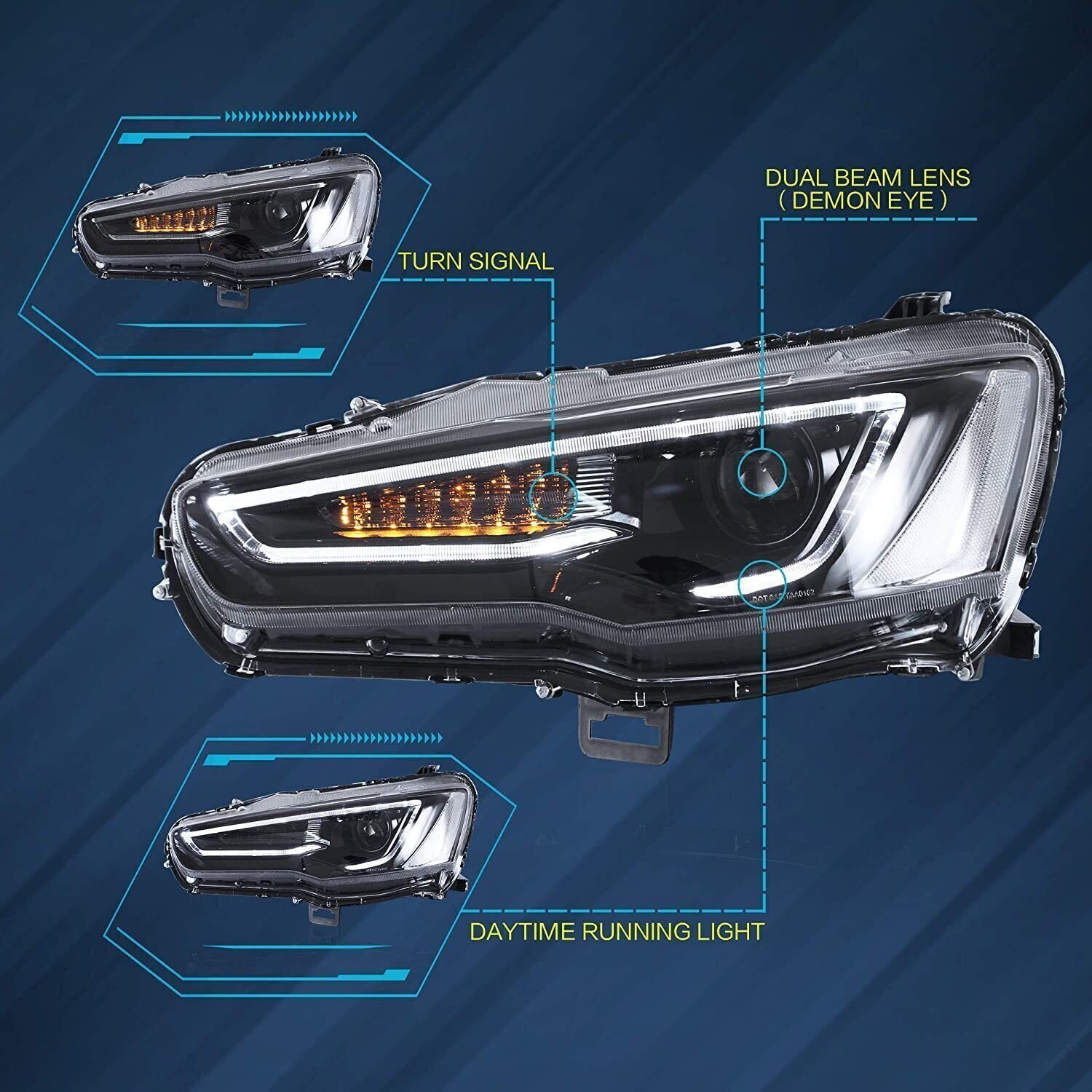 VLAND Headlights For Mitsubishi Lancer 2008 - 2017 Pair - Image 10