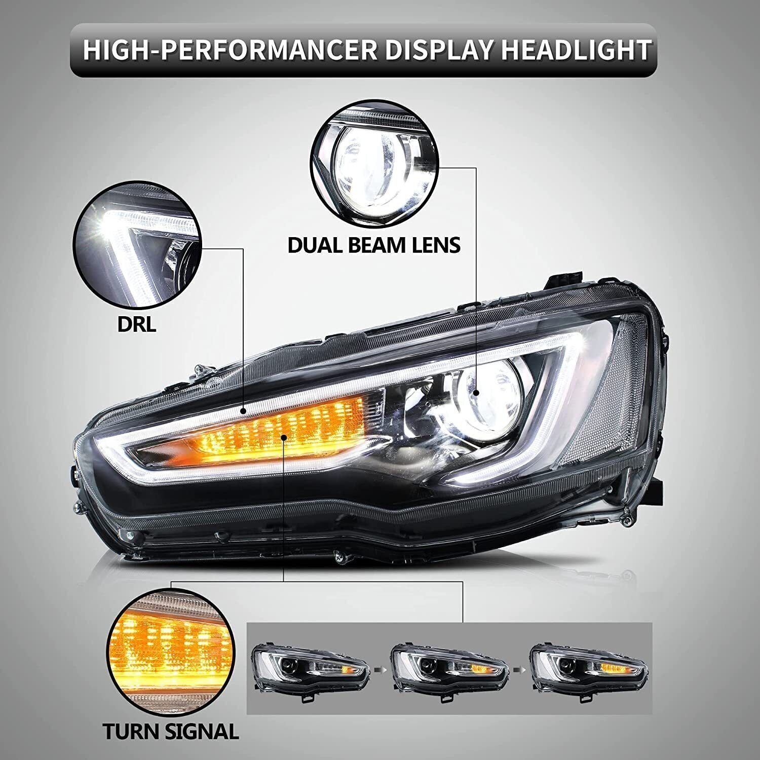 VLAND Headlights For Mitsubishi Lancer 2008 - 2017 Pair - Image 7